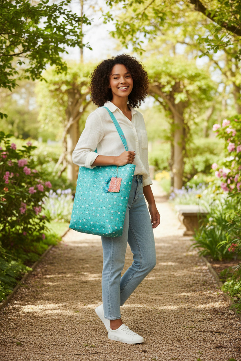 Tote bags Floral Edition with coordinated scrunchies.